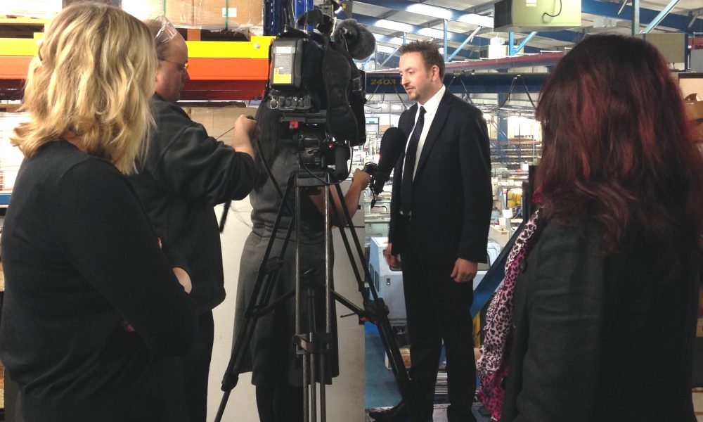 TR Fastenings Dave Fisk interview whilst Abi and Aneela (Rose Media Group) look on_close-up